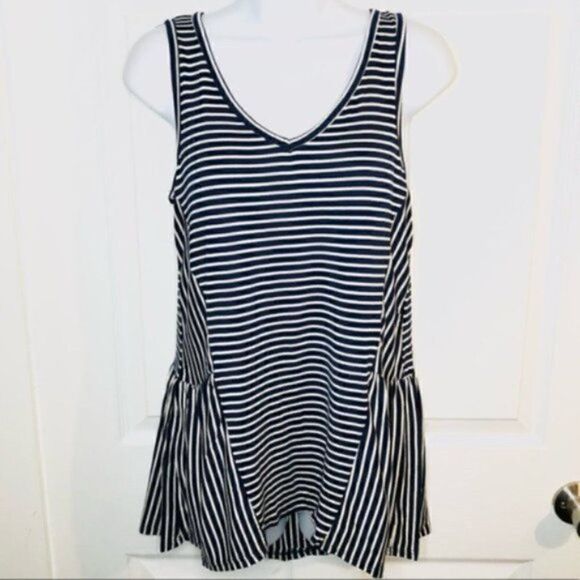 Modcloth Stripe Ruffle Tank Top In Every Direction Knit Navy Blue Cream White S - Picture 5 of 12